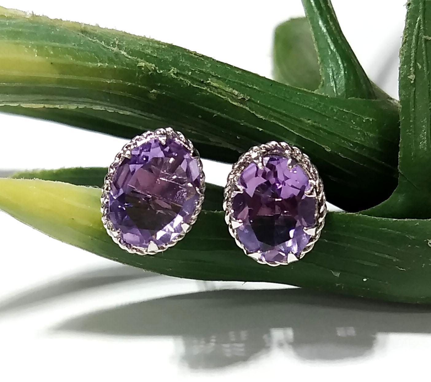 Amethyst Stud Earrings, 925 Solid Starling Silver Earring Jewelry, Natural Amethyst Gemstone Oval Shape Stone Size 9x7mm Gift For Her, Studs